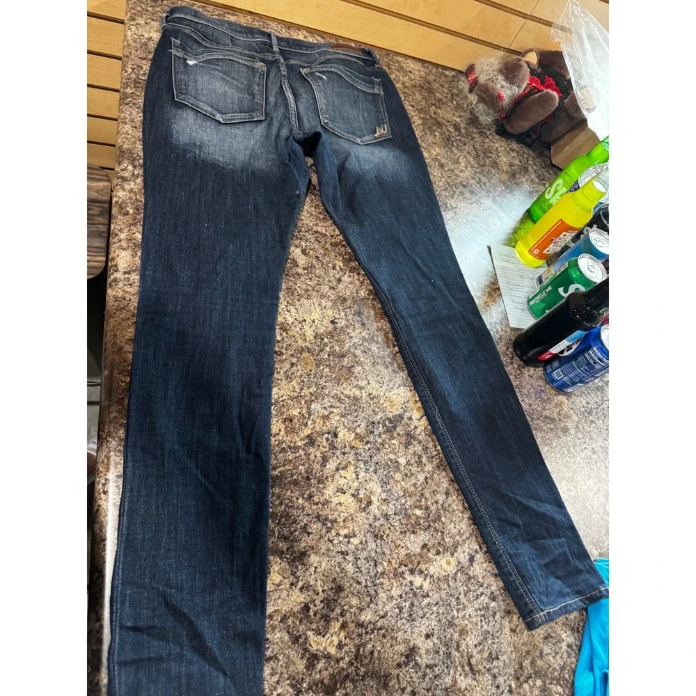 Express Jeans Womens 12L Legging Mid Rise Dark Wash Distressed Denim Blue Pants